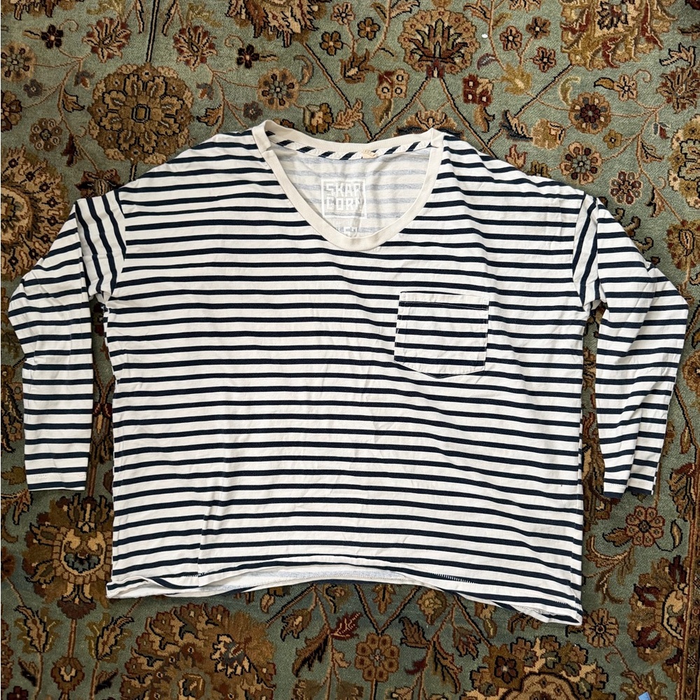 Skargorn Navy Blue and White Striped Long Sleeve Tee